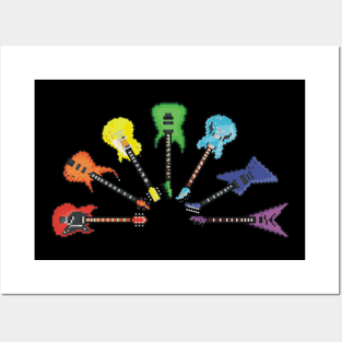 Rainbow of Pixel Guitars (Red, Orange, Yellow, Green, Blue, Indigo, Violet) Posters and Art